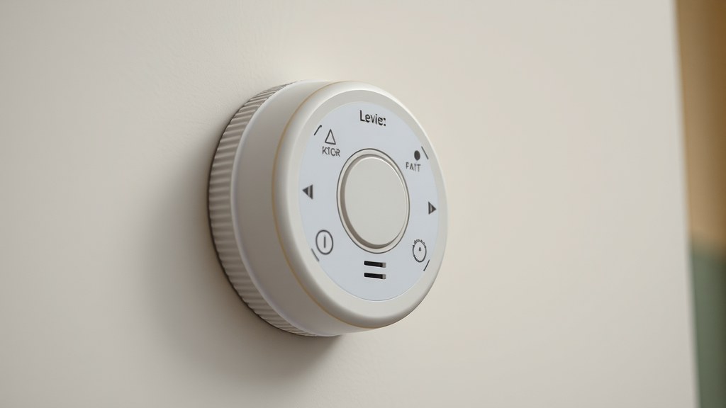 Carbon monoxide detector mounted on the wall, actively monitoring air quality for safety in central heating maintenance.