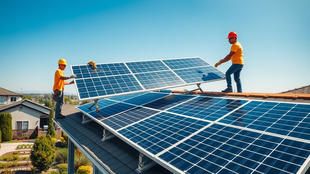 solar panel installation on home, solar heat, green heating solutions, vivid detail