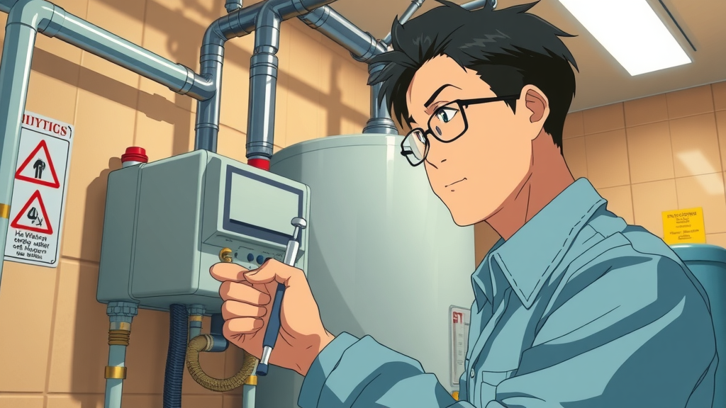 technician inspecting a modern water heater setup during plumbing leak detection Chesterfield service