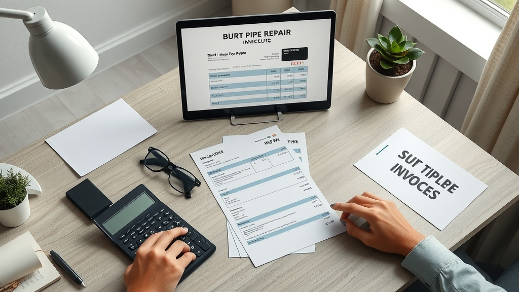 burst pipe repair cost estimate at home office desk