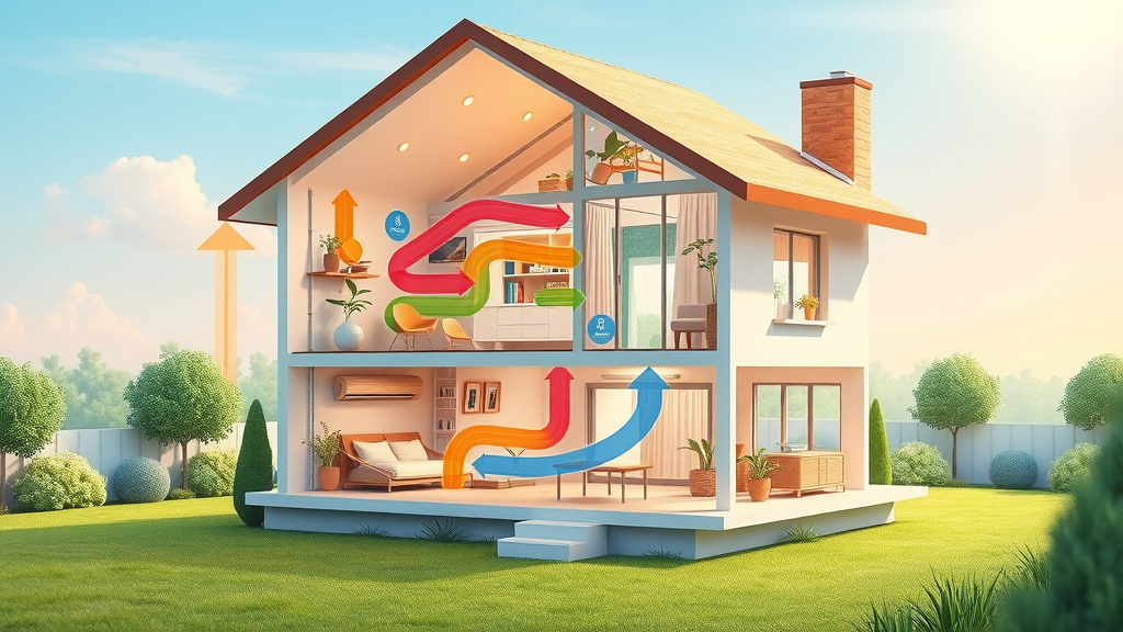 cross-section modern smart home HVAC system - green heating systems