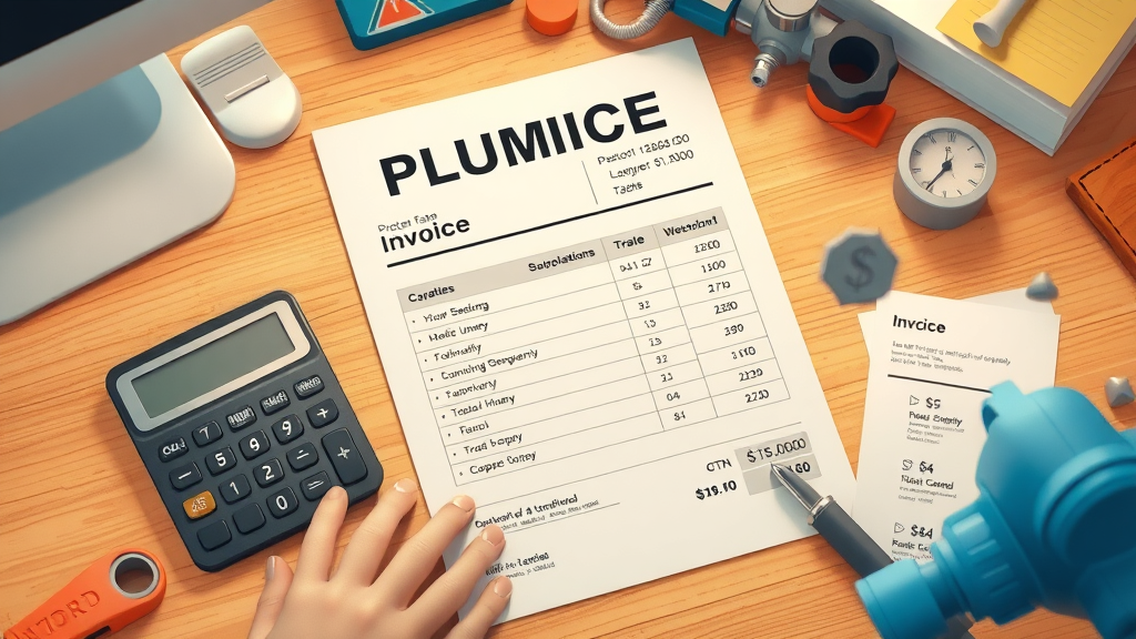 organized plumbing invoice, calculator and tools, average plumbing service charges Chesterfield