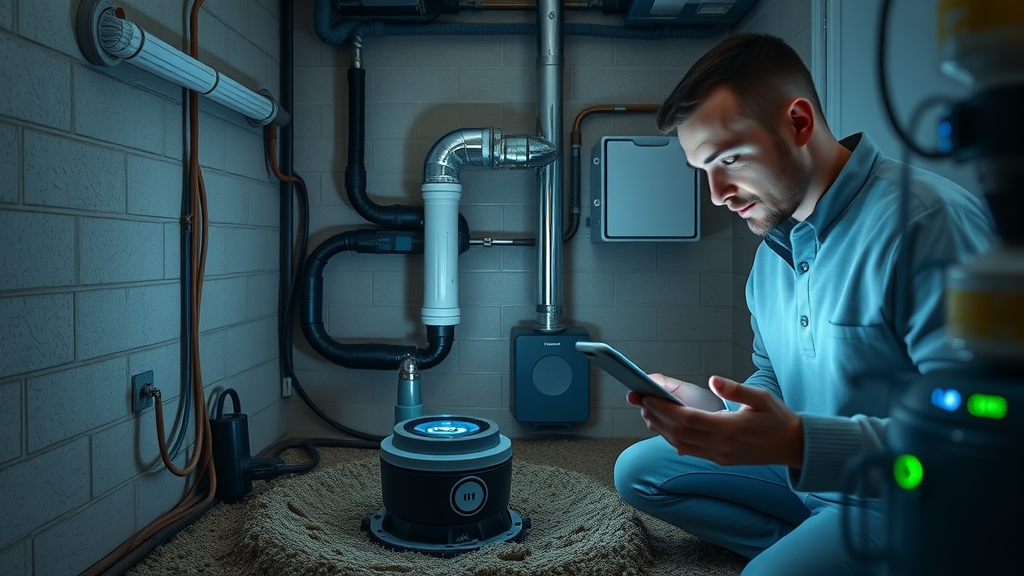 smart sump pump in operation with mobile app notification alert for Chesterfield plumbing service