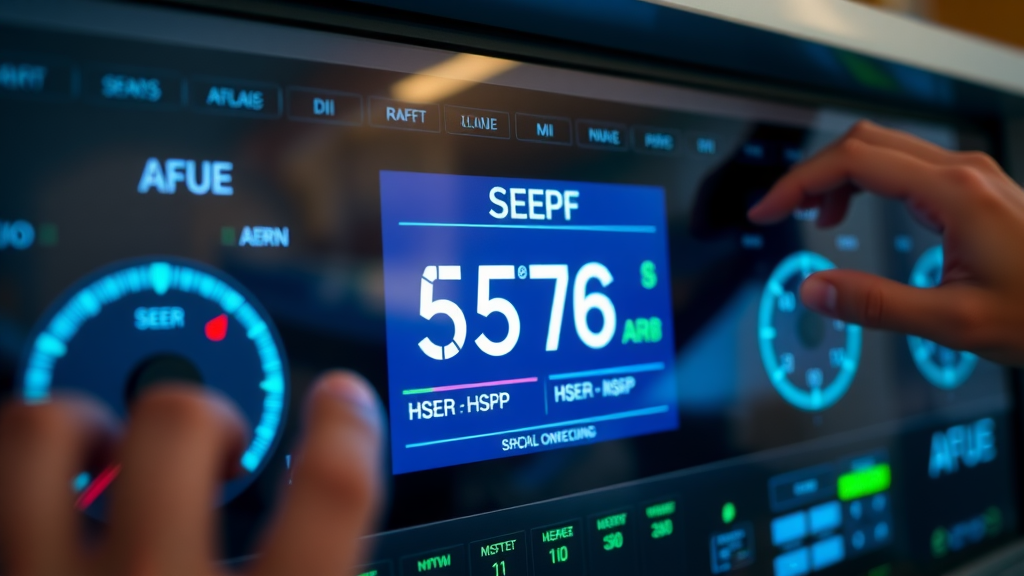 Heating system dashboard displaying SEER, HSPF, and AFUE ratings for Chesterfield energy savings