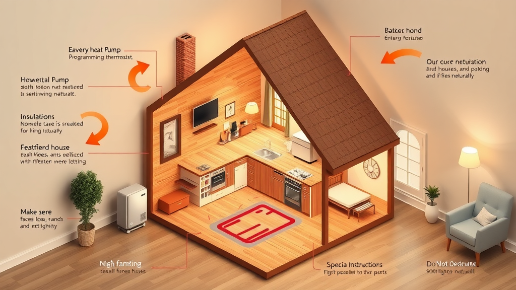 Infographic diagram showing energy efficient heating, insulation, and thermostat for Chesterfield homes