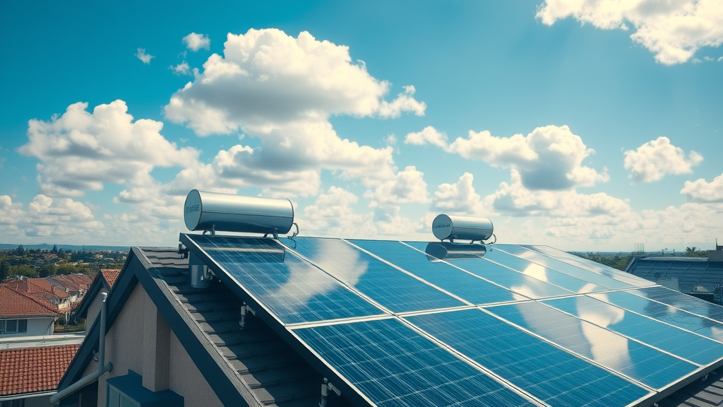 rooftop solar panels and water heating tubes - green heating systems