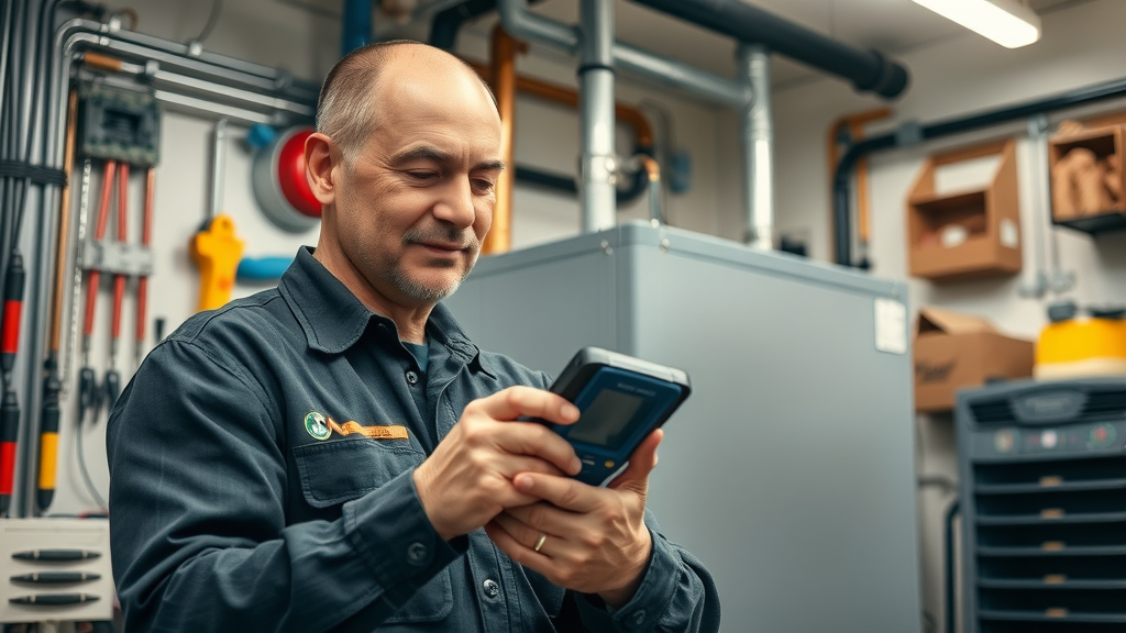 professional HVAC technician inspecting residential boiler - boiler service