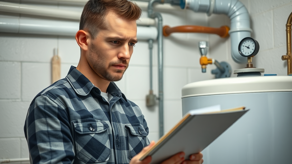 experienced plumber inspecting water heater for proactive maintenance