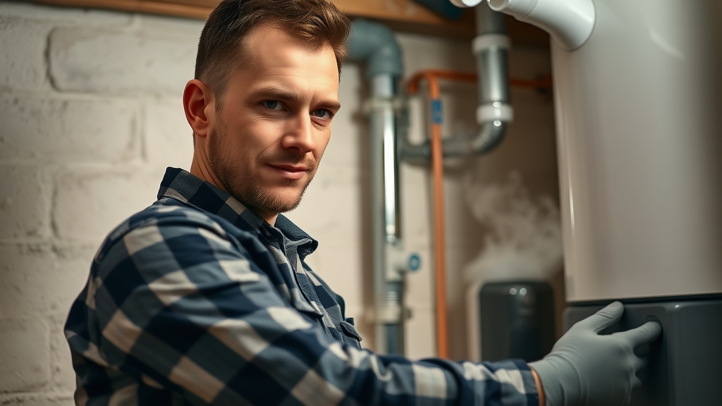 Experienced Chesterfield plumber installing a modern tankless water heater - water heater expert
