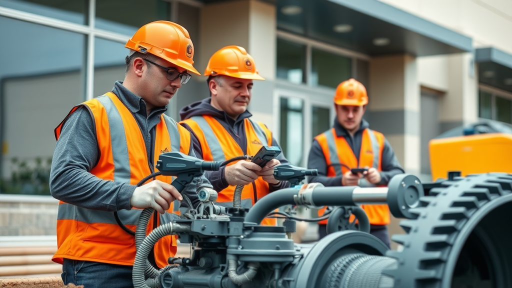 Trenchless pipe repair technicians working at a commercial property in Chesterfield