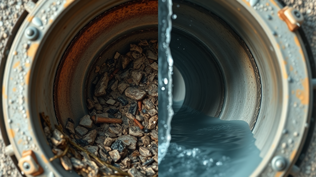 before and after drain cleaning in Chesterfield - blocked and clear pipe comparison
