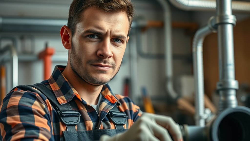 plumbing business growth journey - determined plumber focused on pipe installation
