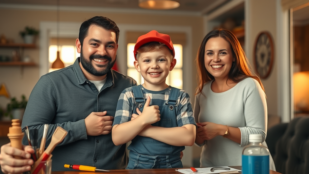 plumbing business growth journey - supportive family with young plumber