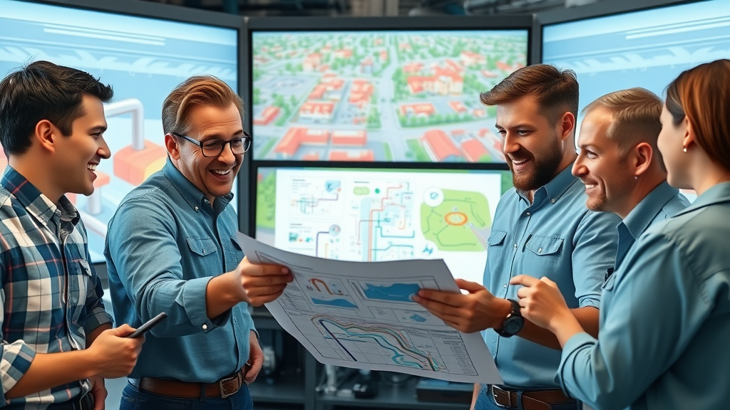 Plumbing team examining sewer line schematics in Chesterfield, sewer line inspection commercial plumbing