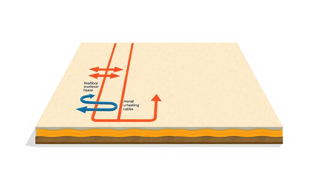 Technical cross-section diagram of well-insulated underfloor heating system with minimal heat loss