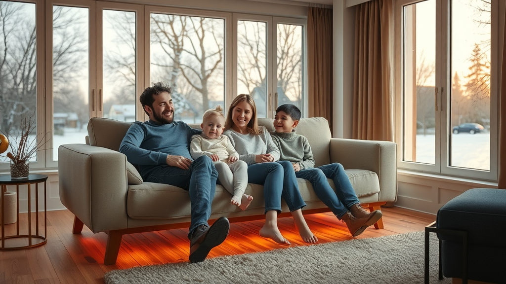 Family Relaxing with Underfloor Heating System in Living Room