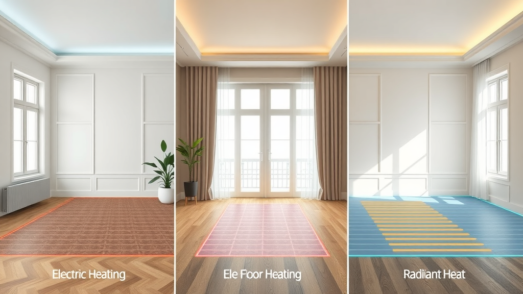 comparison visual: electric underfloor heating, electric floor heating, radiant floor heat in modern homes