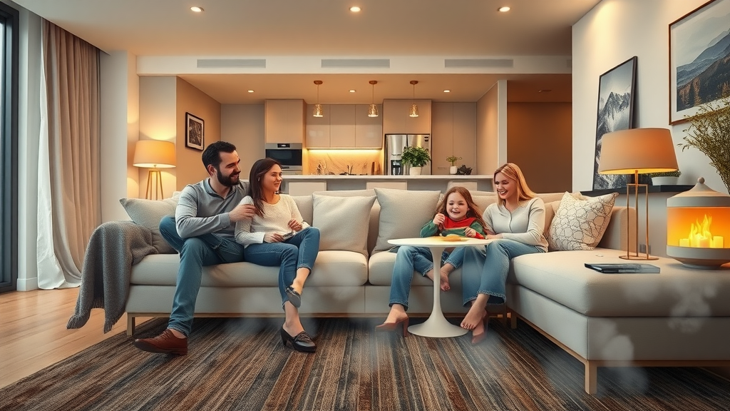hydronic underfloor heating modern living room family comfort schematic overlay