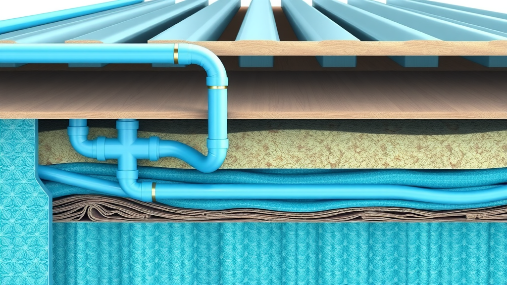 hydronic underfloor heating system components cross-section piping manifold insulation