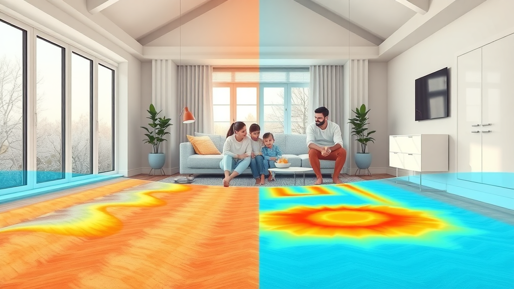 hydronic underfloor heating vs electric floor heating split view temperature gradients family comfort