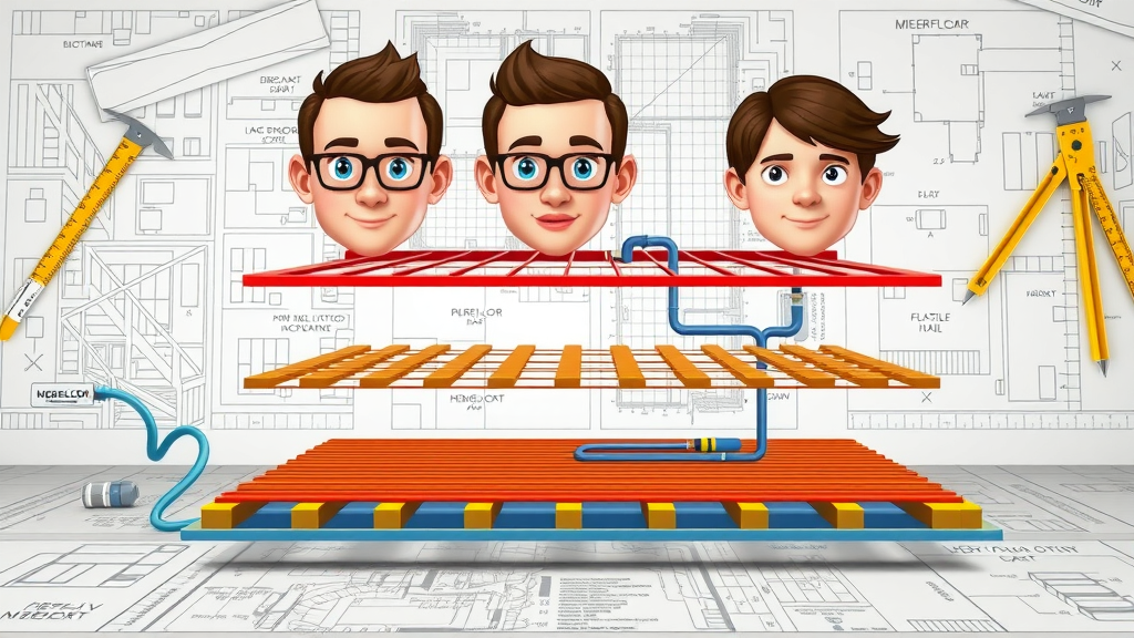 cross-section illustration of electric and hydronic underfloor heating systems with system layers, radiant floor heat comparison