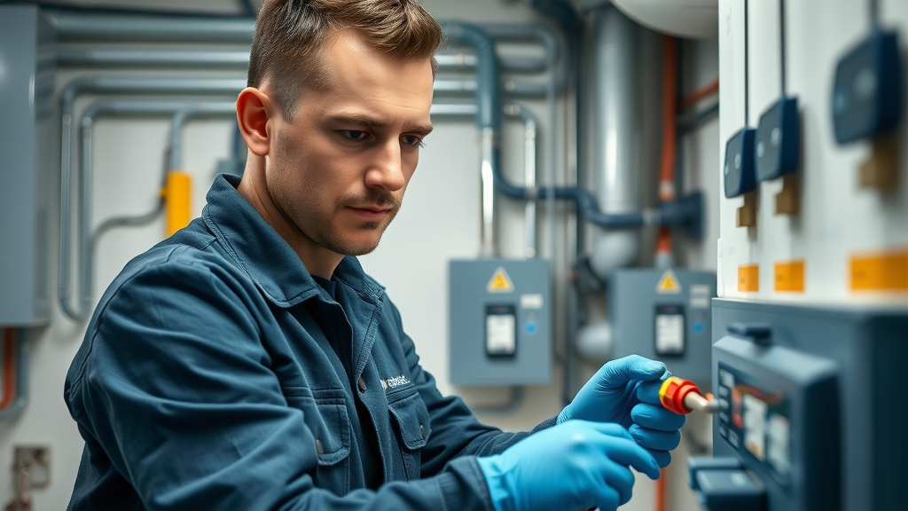 professional technician maintaining underfloor heating system hydronic and electric radiant floor care