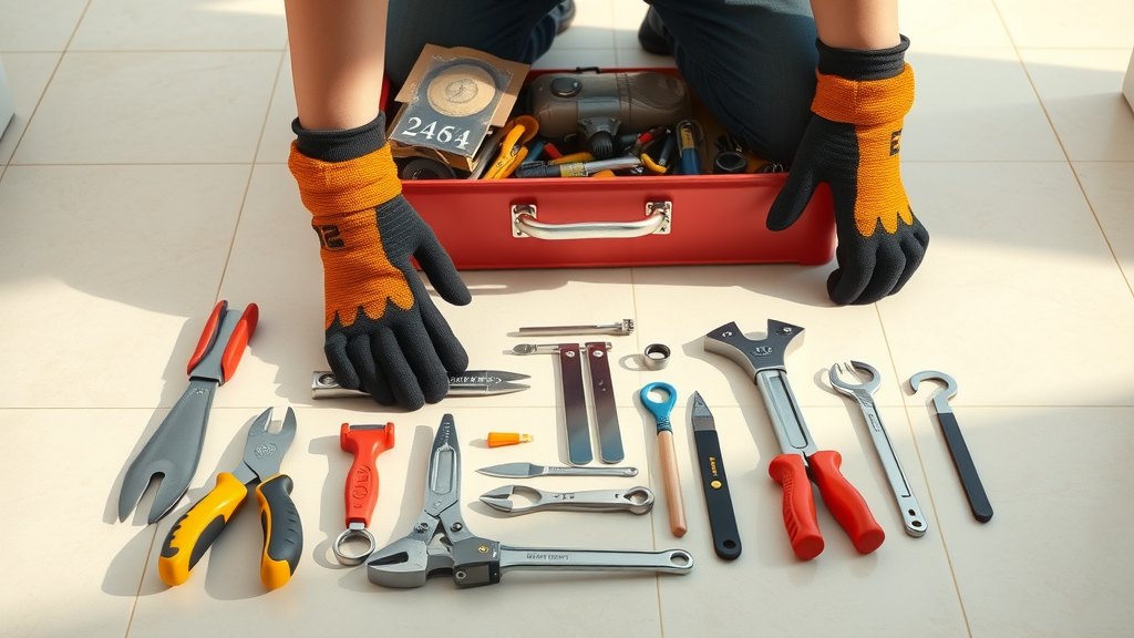 DIY floor heating maintenance toolkit, person preparing tools for underfloor heating check