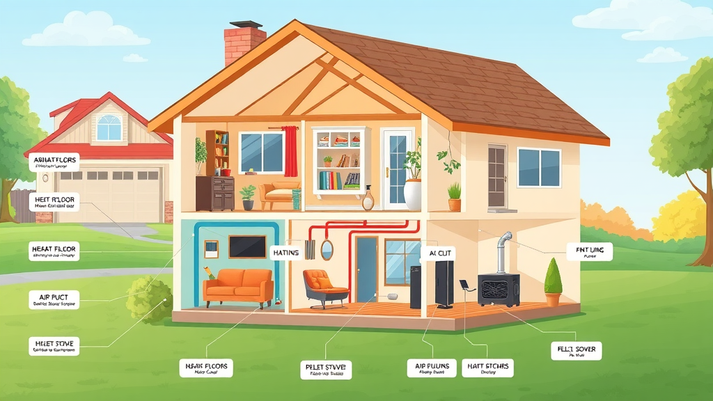 Diagram comparing types of home heating systems and their zones