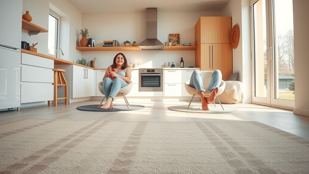 People enjoying radiant heat in a kitchen with visible heated floors