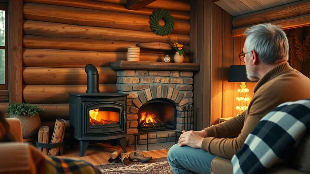 Traditional home using efficient pellet stove and classic wood stove side by side