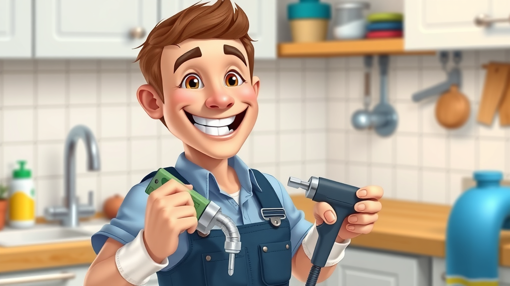 friendly plumber demonstrating drain cleaning tools for bathroom plumbing chesterfield
