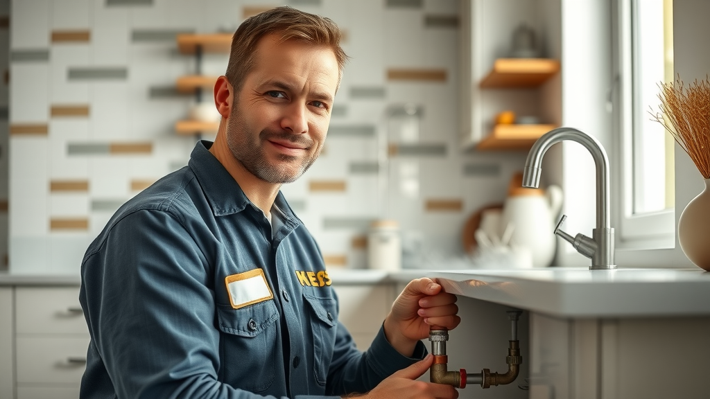 Skilled plumber fixing kitchen sink pipe in a modern home by edward serrell plumbing &amp; heating ltd