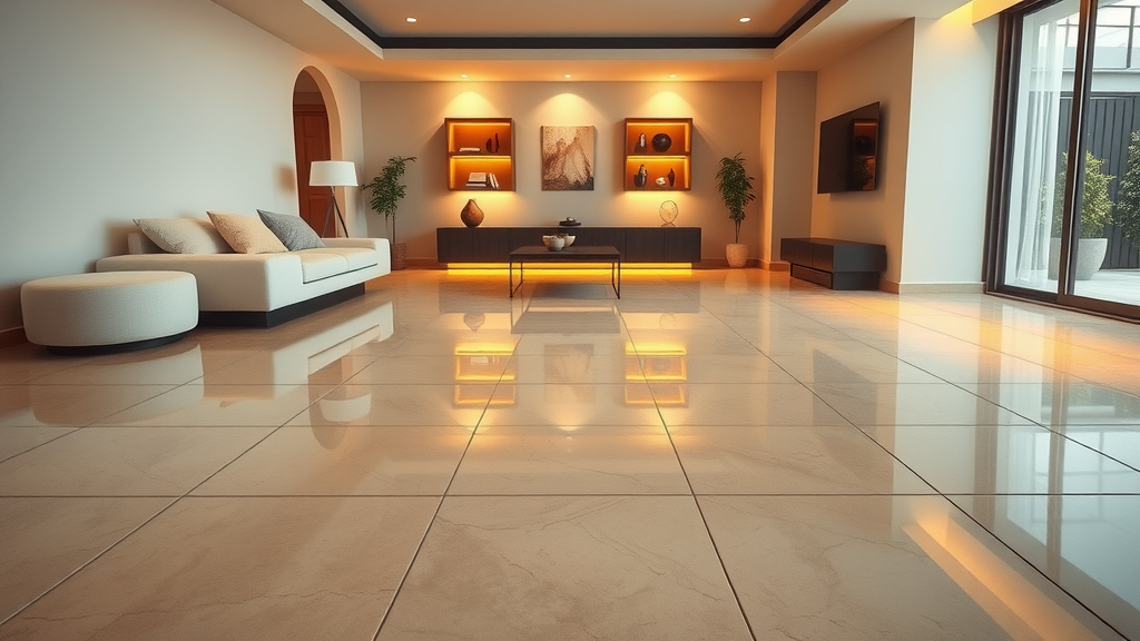 Sleek ceramic tile flooring with underfloor heating, best flooring for underfloor heating visible warmth