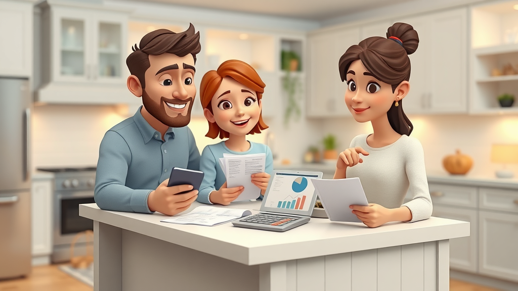 family at home reviewing financial breakdown for underfloor heating and heat pump