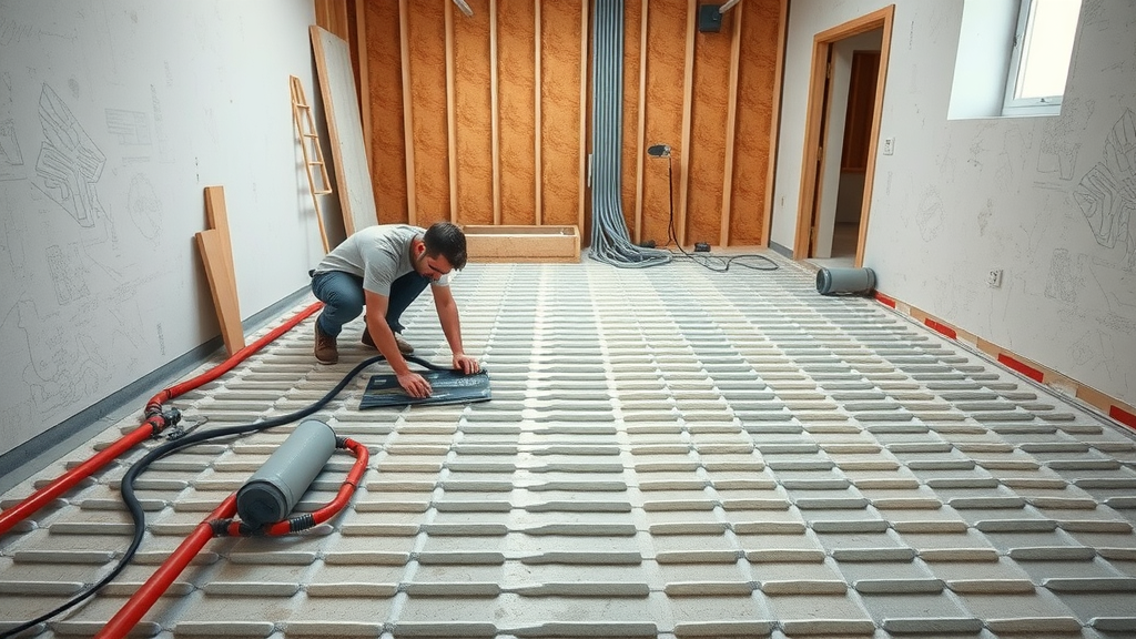 underfloor heating types installation: wet system pipes and electric heating mats, technical setting, modern renovation
