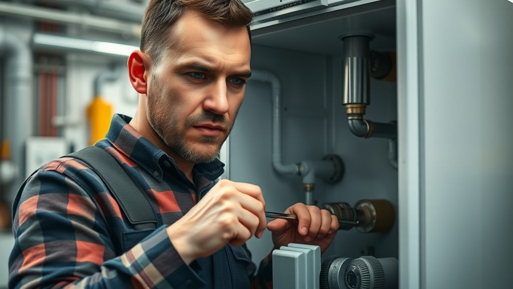 Expert technician demonstrating boiler repairs expertise inside modern boiler