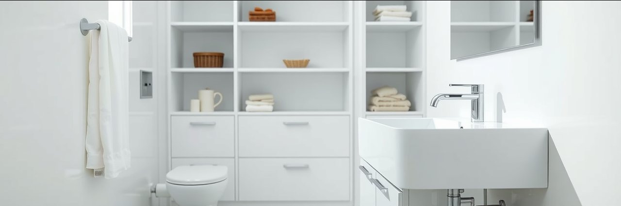 Modern bathroom with clean white fixtures, emphasizing gas safety checks.
