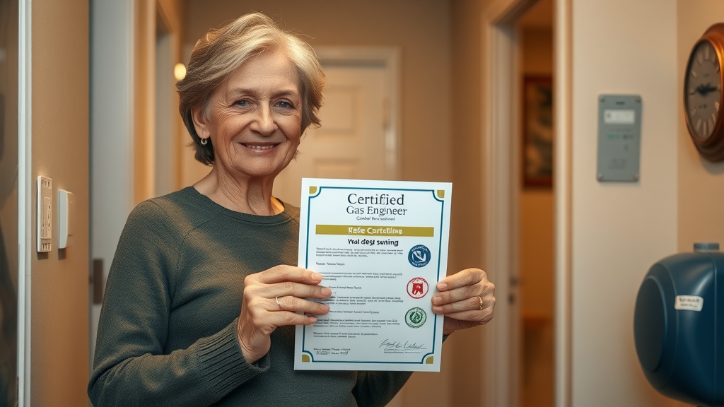Homeowner and certified engineer after successful gas safety check at home.