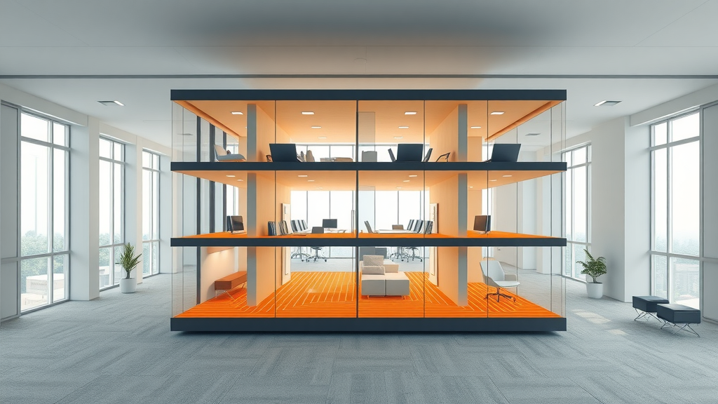 Modern floor heating system efficiency in office building cross-section, underfloor heating design considerations