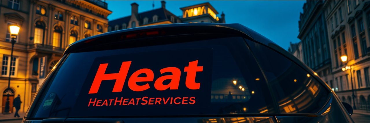 Branded Heat van at night for boiler repair installation services.