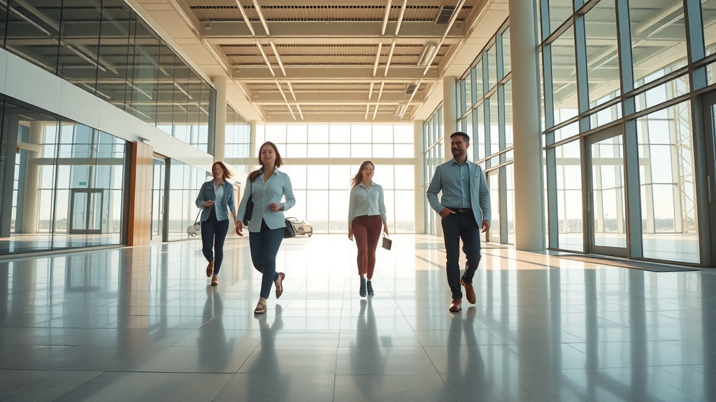 Commercial property with modern underfloor heating and relaxed workers enjoying the cost benefits of underfloor heating