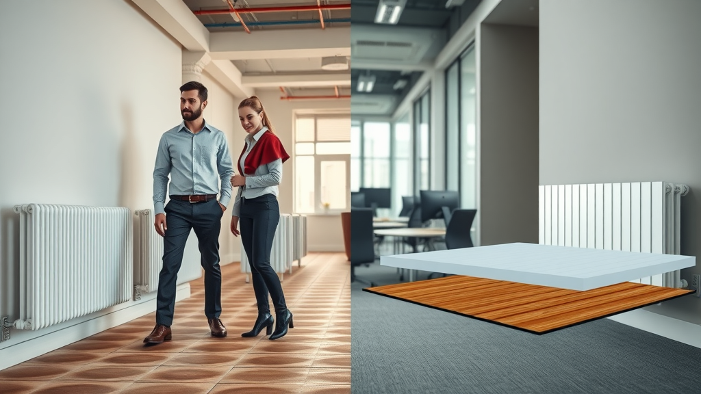 Underfloor heating system compared to radiator heating in professional office for cost benefits of underfloor heating