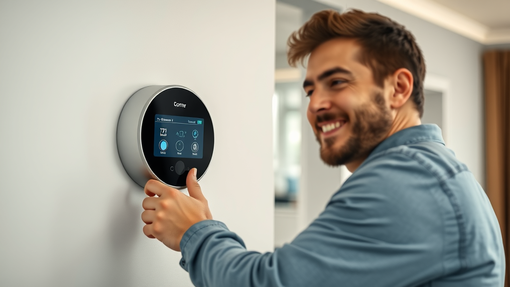 Modern smart thermostat being installed to electric underfloor heating system for responsive floor heating control