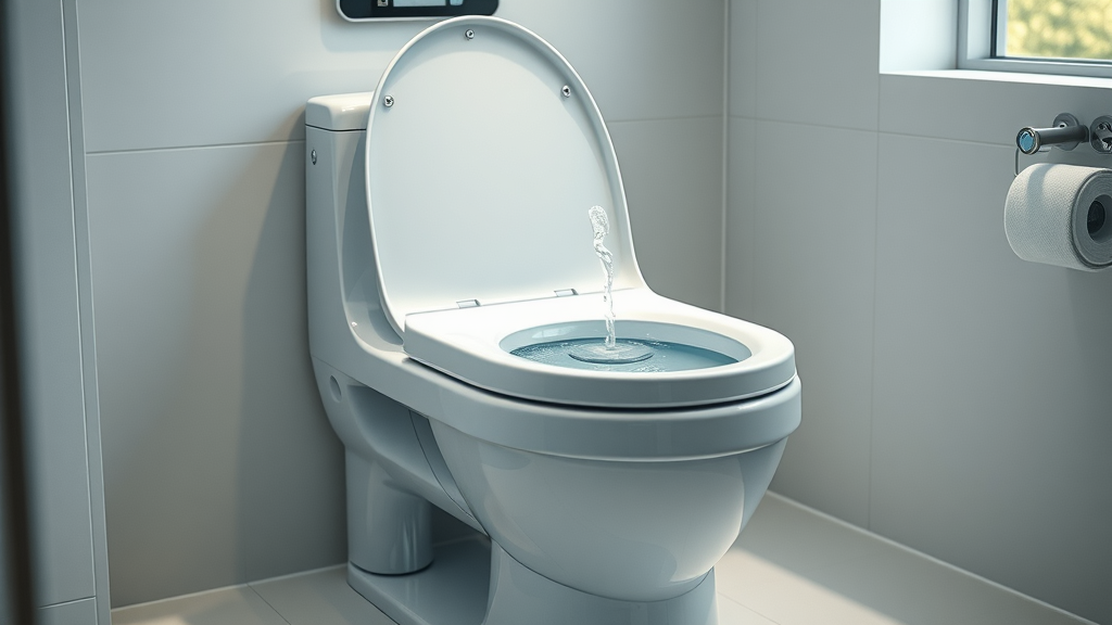 Futuristic smart toilet operating with advanced sensors representing plumbing industry trends