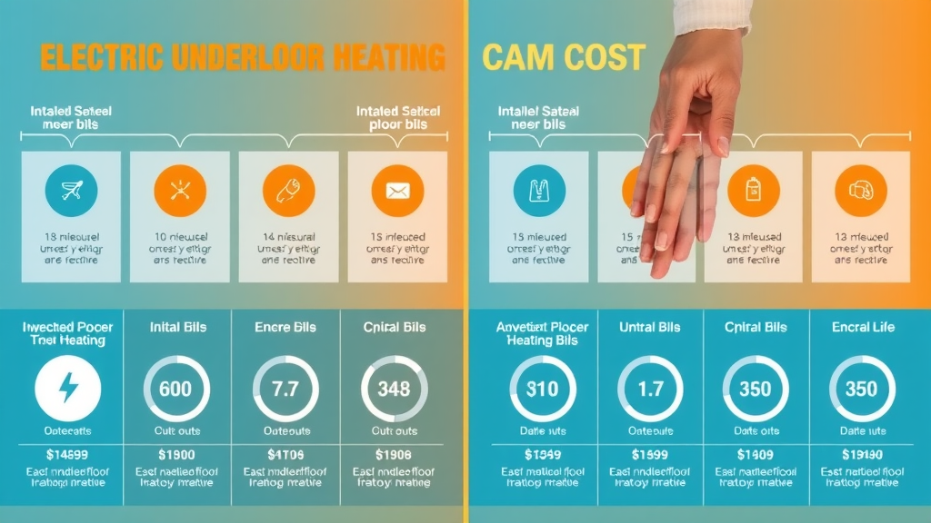 Infographic comparing electric underfloor heating installation cost with ongoing bills. Electric underfloor heating running cost chart