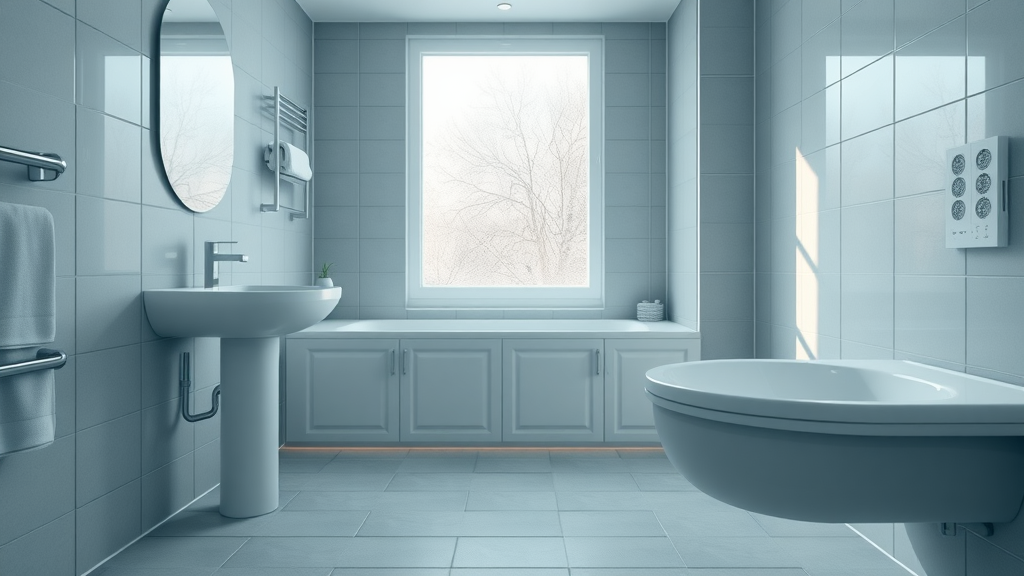 Bright modern bathroom with visible warm tile flooring showcasing efficient electric underfloor heating