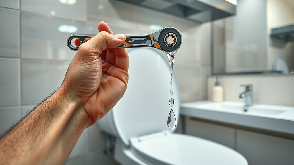 Close up of toilet repair with plumber stopping a leaking cistern valve