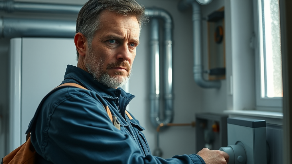 Heating engineer fixing a broken boiler for emergency heating repairs