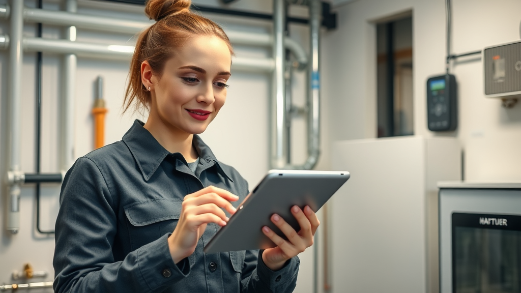Technician providing video update on emergency heating repairs to homeowner