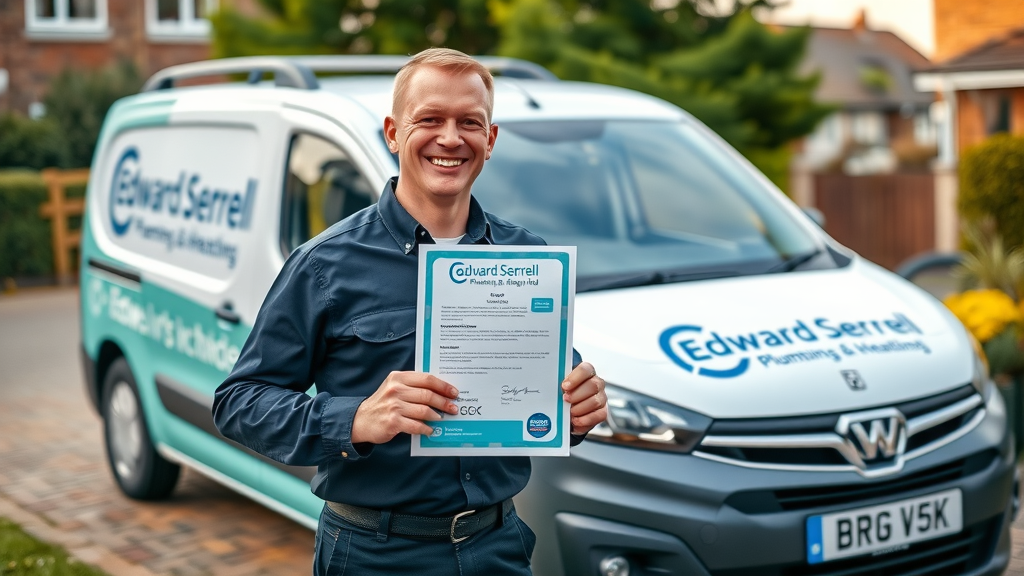 Gas Safe registered engineer from Edward Serrell Plumbing and Heating Ltd holding certification
